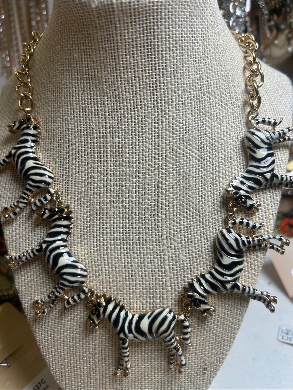 Zebra Charm Statement Necklace - Black & White